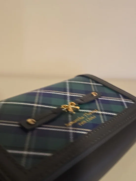 Samantha Thavasa Green and Navy Plaid Wallet with Black Trim - Picture 4 of 7